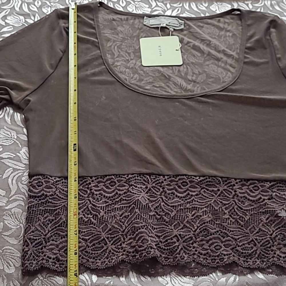 NWT A'reve Lace & Mesh Sheer Stretchy Crop Top in Brown Size Large - Picture 11 of 14